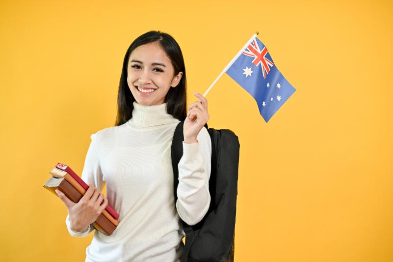student with Australia flag
